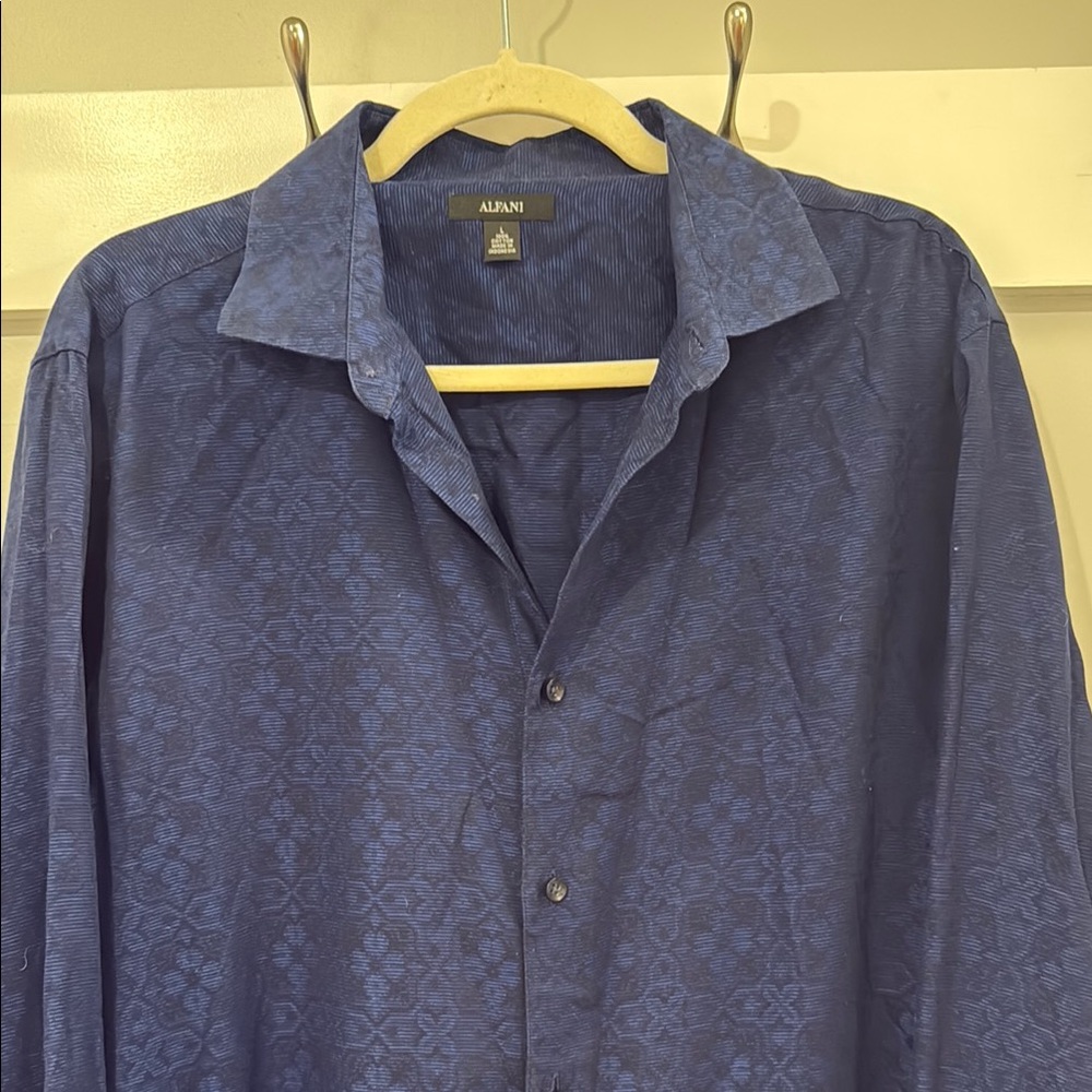 Alfani Blue Patterned Button Down Shirt